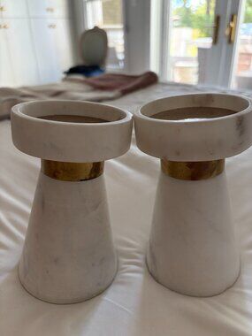 Pair of Zodax Mannara Marble Pillar Candle Holders 6"